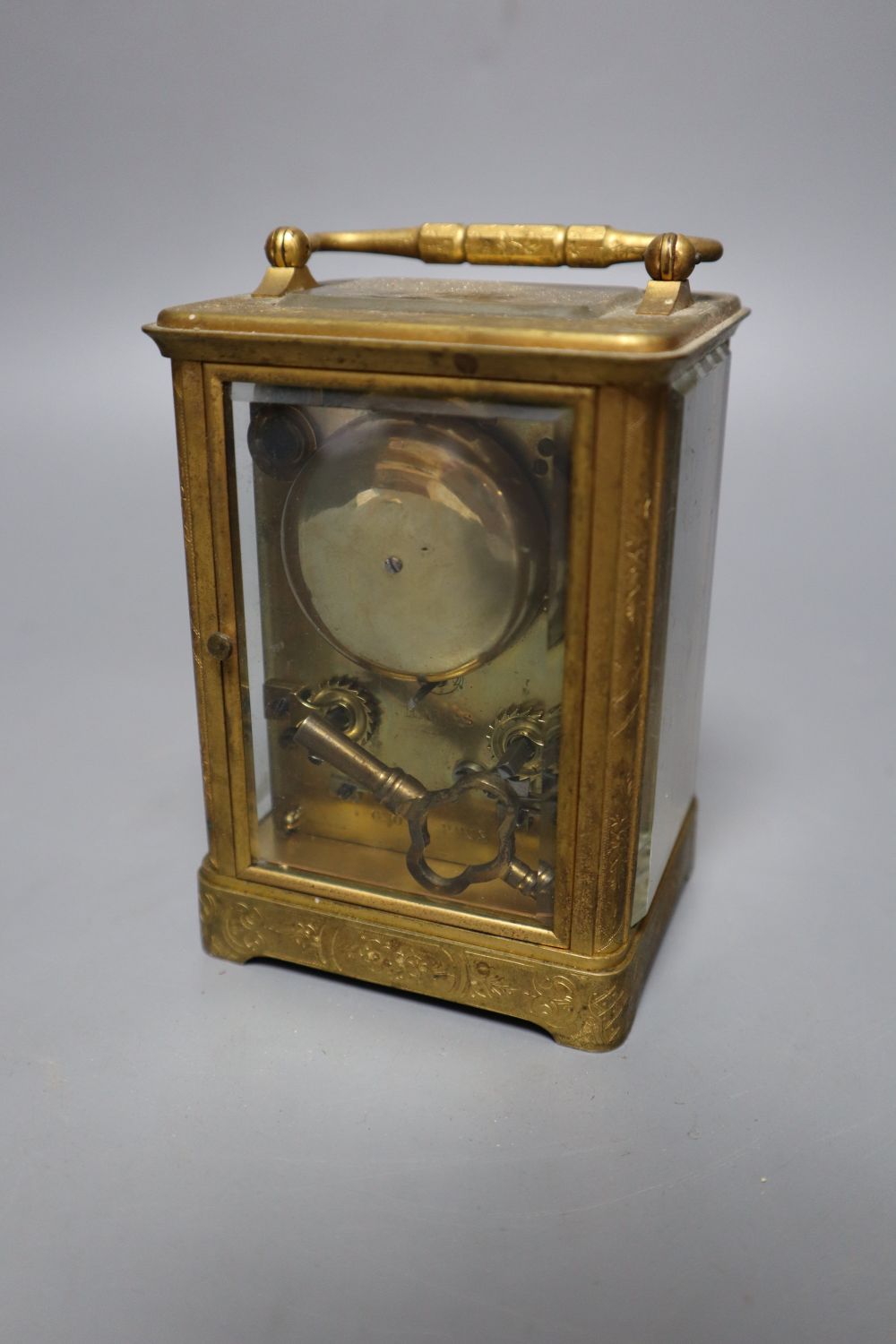 A Grohe of Paris carriage clock, two-train movement signed, with a key, 12.5cm